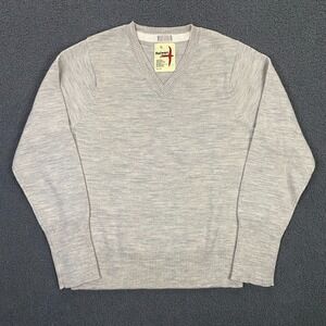 Relwen 100% Wool Sweater Mens Small‎ V-Neck Pullover Heather Gray Logo Huckberry